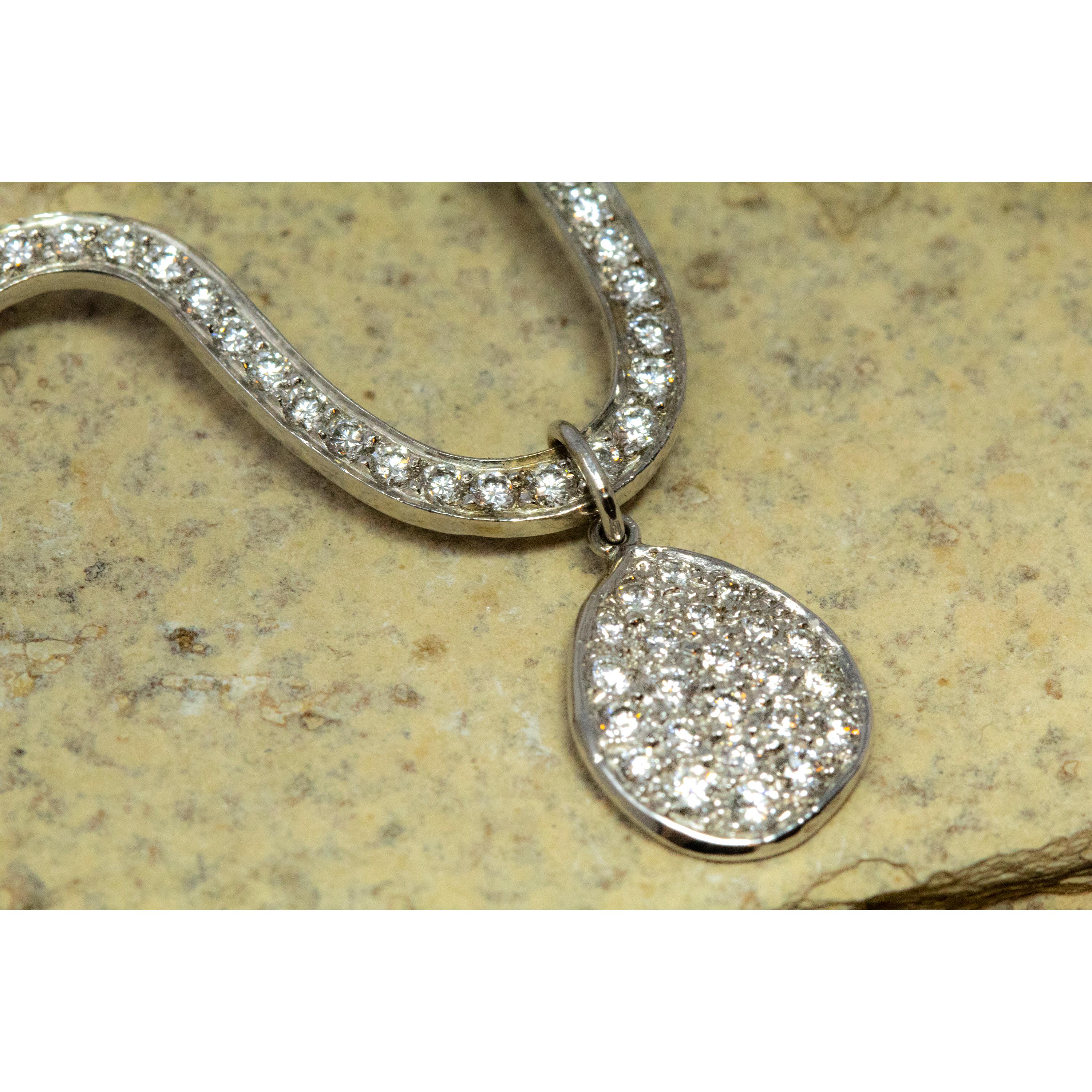 Round Cut 2.54ct Diamond Wave Necklace in 18kt and Platinum, Made in USA by Dan Peligrad