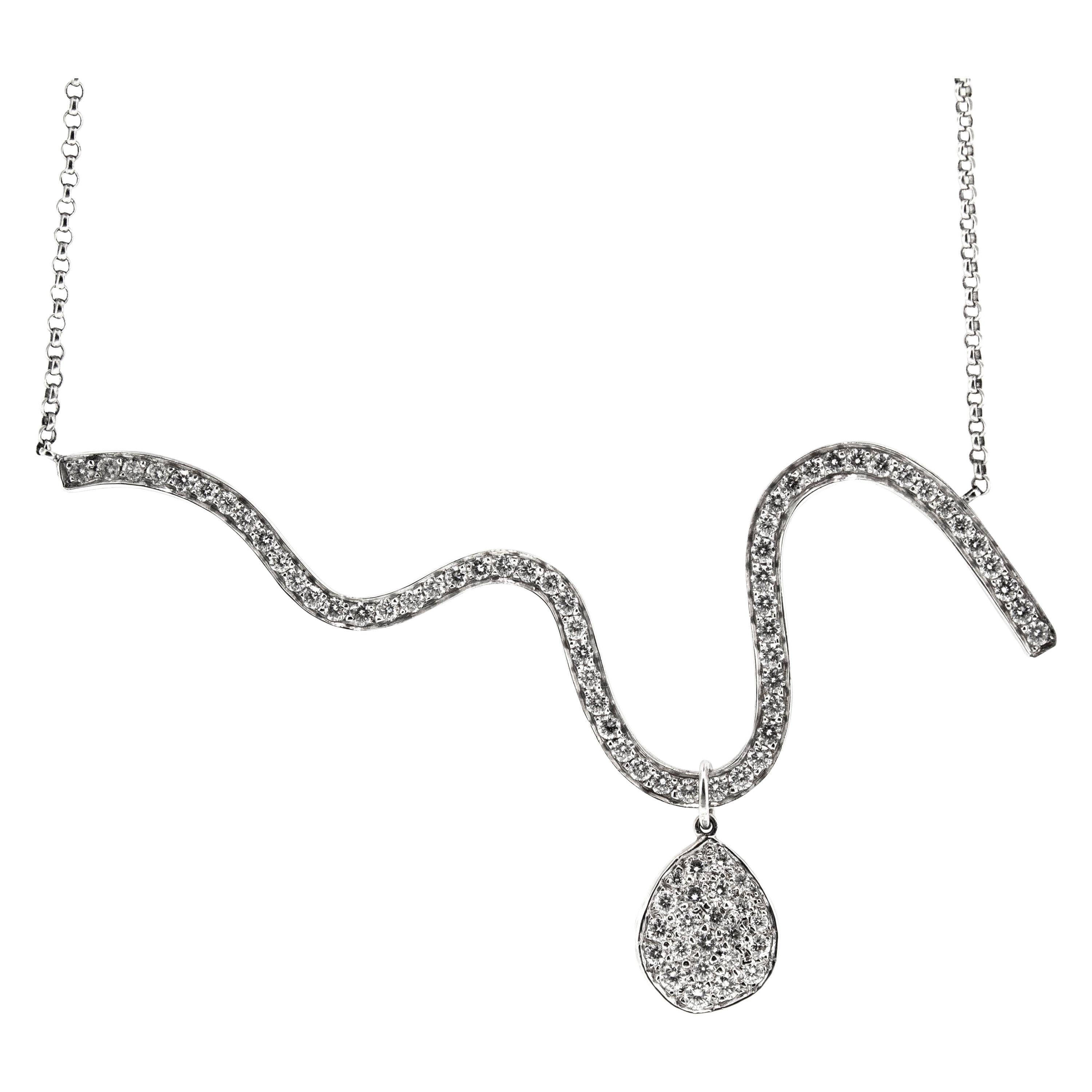 2.54ct Diamond Wave Necklace in 18kt and Platinum, Made in USA by Dan Peligrad For Sale