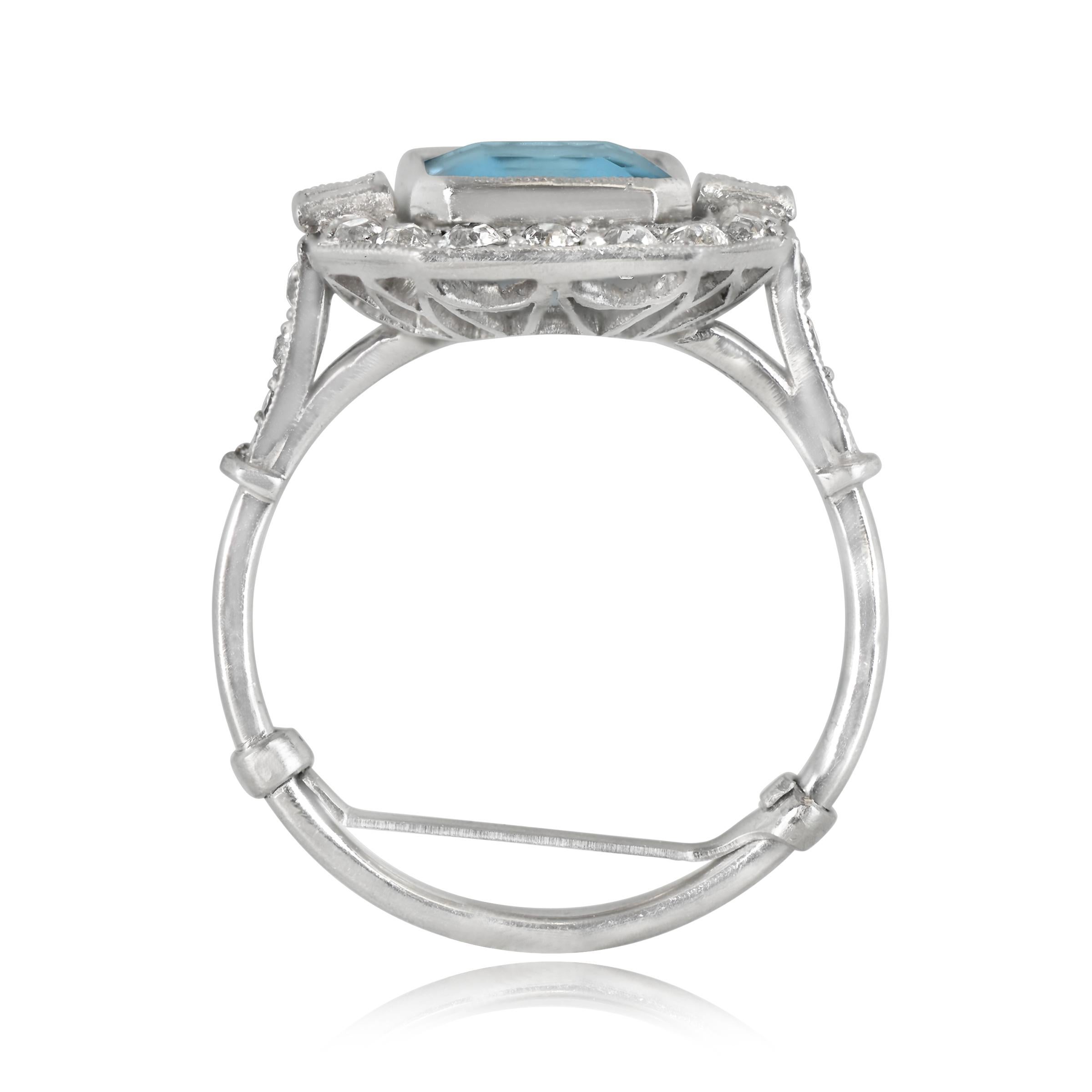 2.54ct Emerald Cut Aquamarine Engagement Ring, Diamond Halo, Platinum  In Excellent Condition For Sale In New York, NY