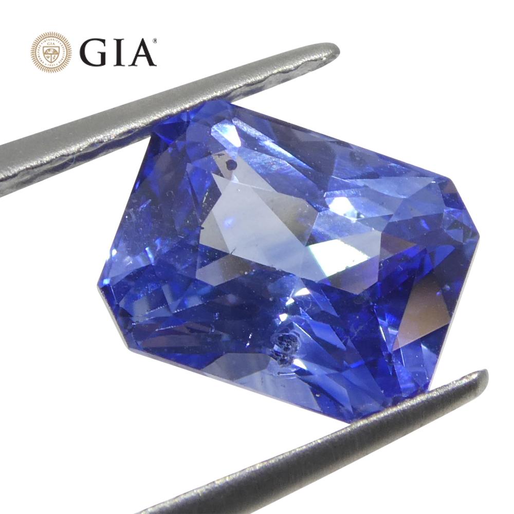 Brilliant Cut 2.54ct Octagonal/Emerald Cut Blue Sapphire GIA Certified Sri Lanka   For Sale