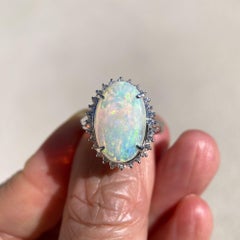 2.54ct Australian Opal Solid with Diamond Halo Ring Platinum 6g+ V1160