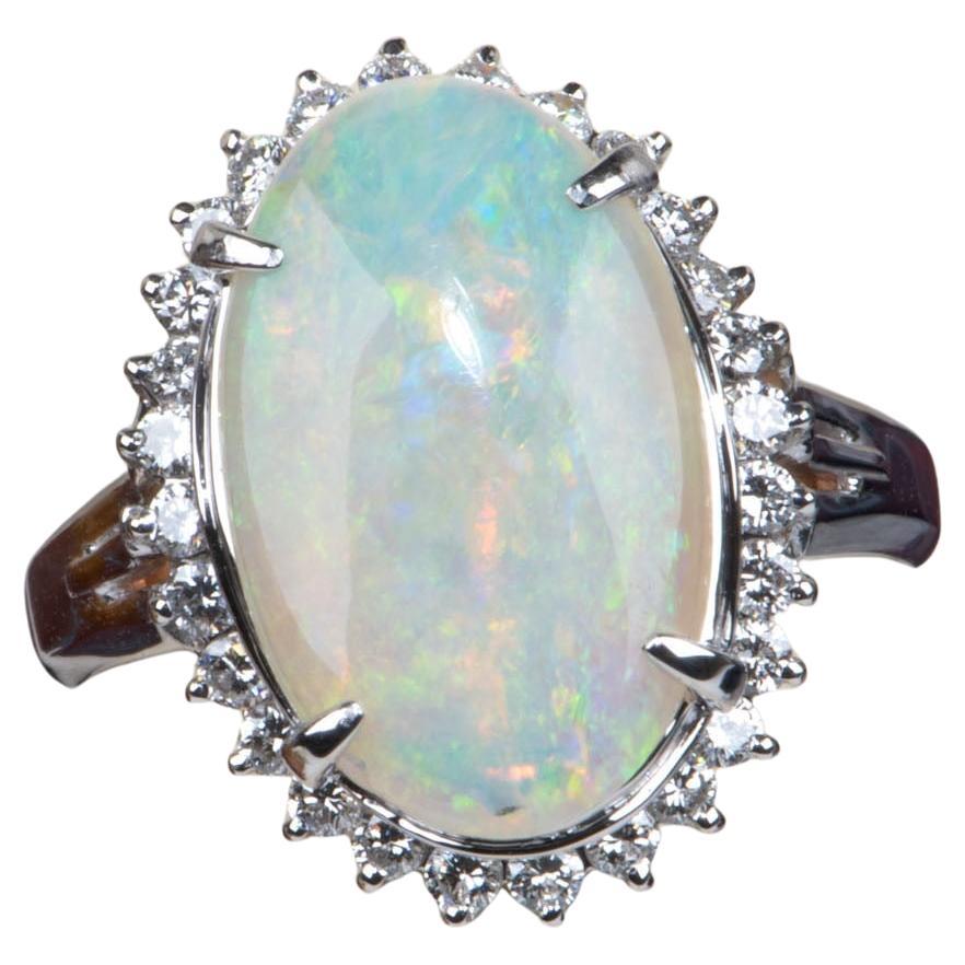 2.54ct Solid Australian Opal with Diamond Halo Ring Platinum 6g+ V1160