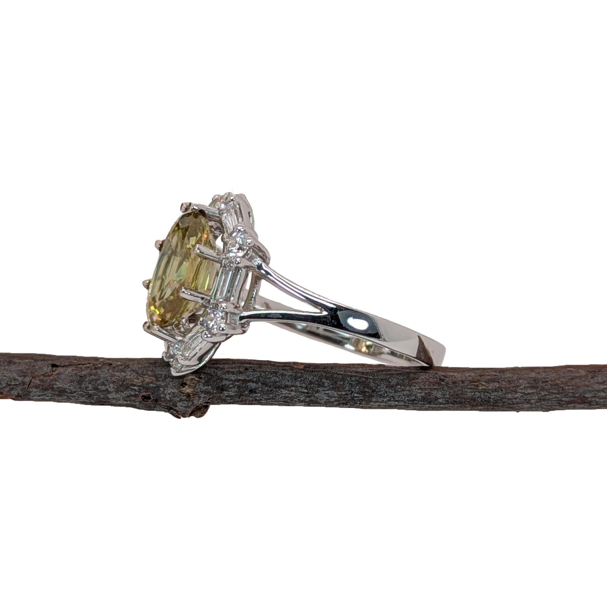 Art Deco 2.54ct Statement Sphene Ring w Natural Diamond Accents in 14K Gold  OV 10x8mm For Sale