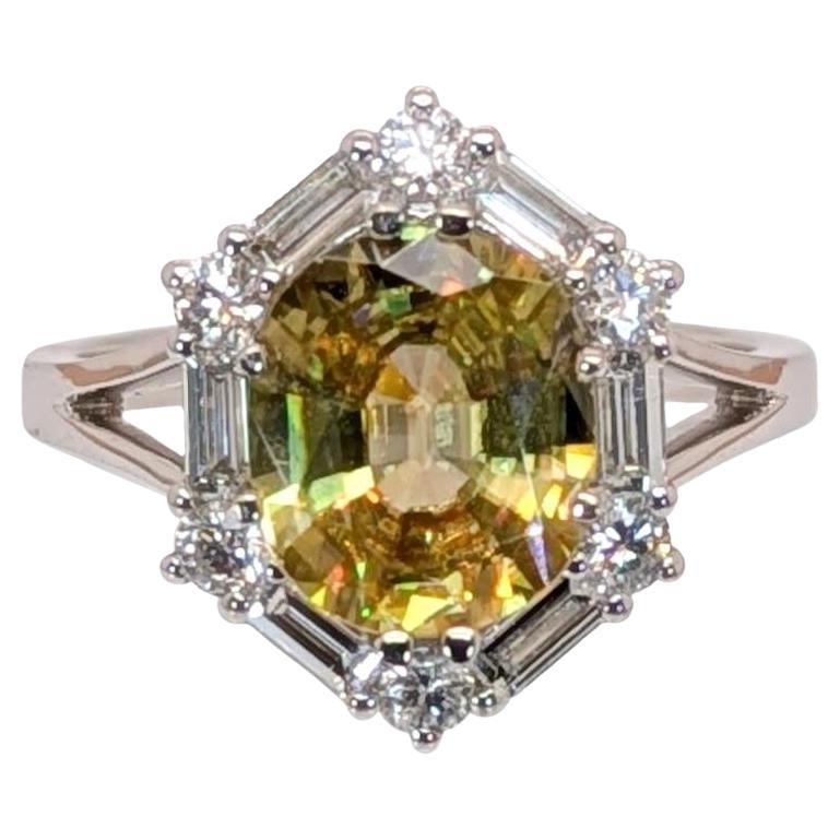 2.54ct Statement Sphene Ring w Natural Diamond Accents in 14K Gold  OV 10x8mm