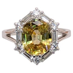 2.54ct Statement Sphene Ring w Natural Diamond Accents in 14K Gold  OV 10x8mm