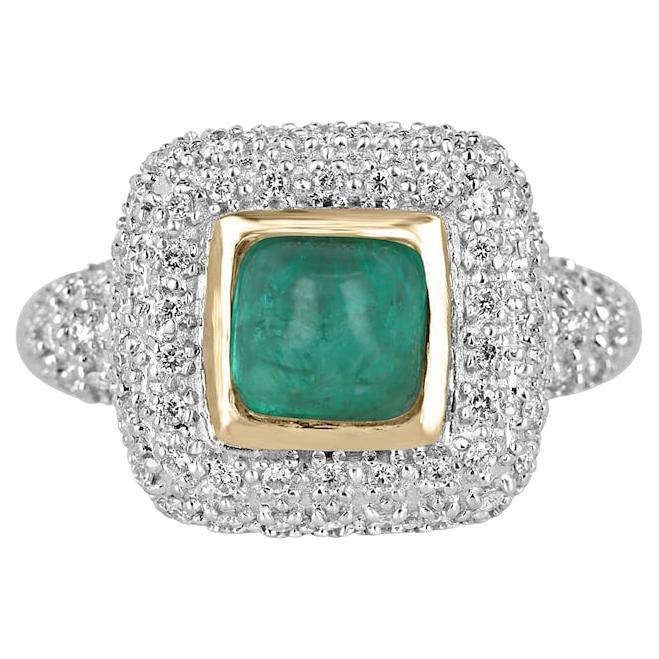 Anello con smeraldo cabochon e diamanti da 2,54tcw 14K - Design raro in vendita