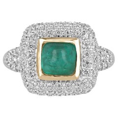 Anello con smeraldo cabochon e diamanti da 2,54tcw 14K - Design raro