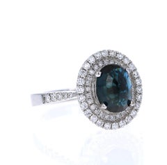 2.55 Carat Blue Sapphire 14 Karat Halo Diamond White Gold Ring
