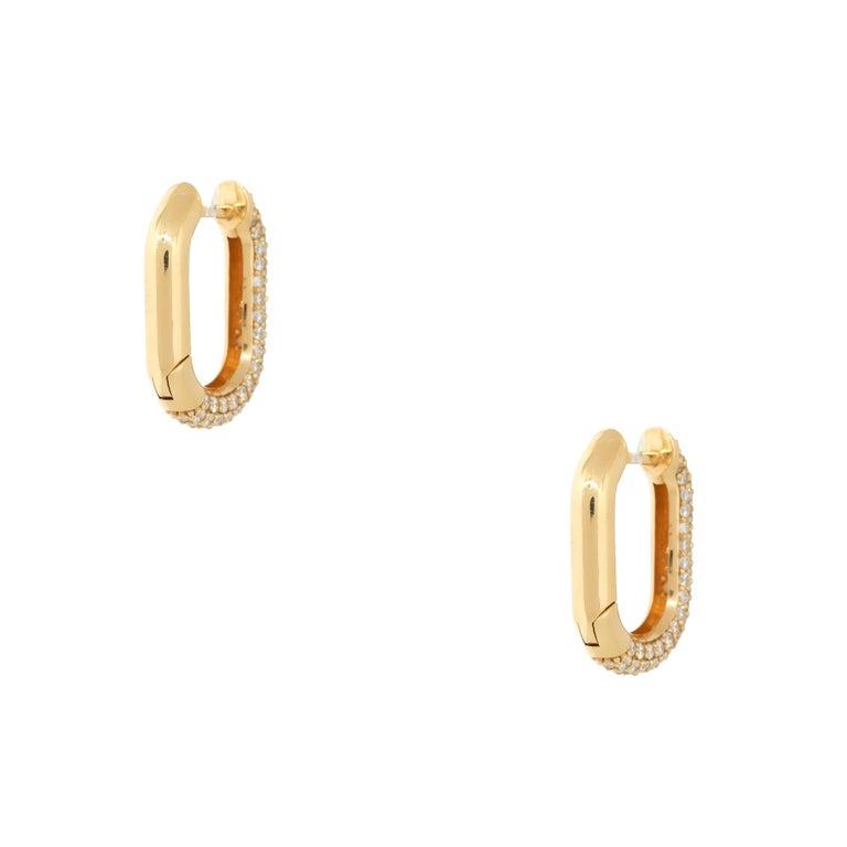 2.55 Carat Diamond Tubular Rectangle Hoop Earrings 18 Karat in Stock ...
