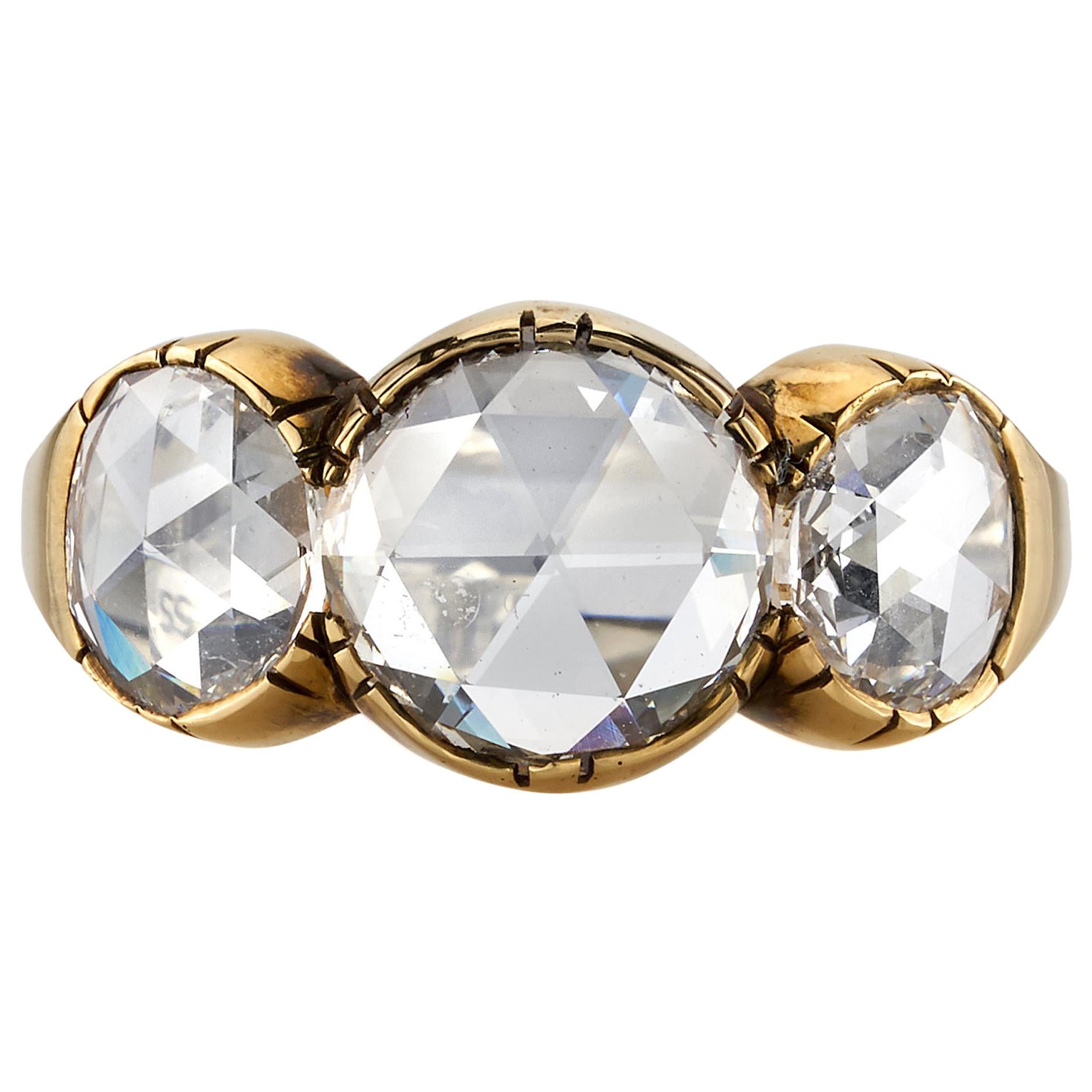 2.55 Carat GIA Certified Rose Cut Diamonds Set in an 18 Karat Oxidized Gold Ring