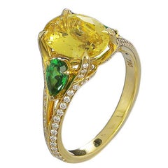 2.55 Carat GIA Certified Yellow Sapphire Tsavorite and Diamond Engagement Ring