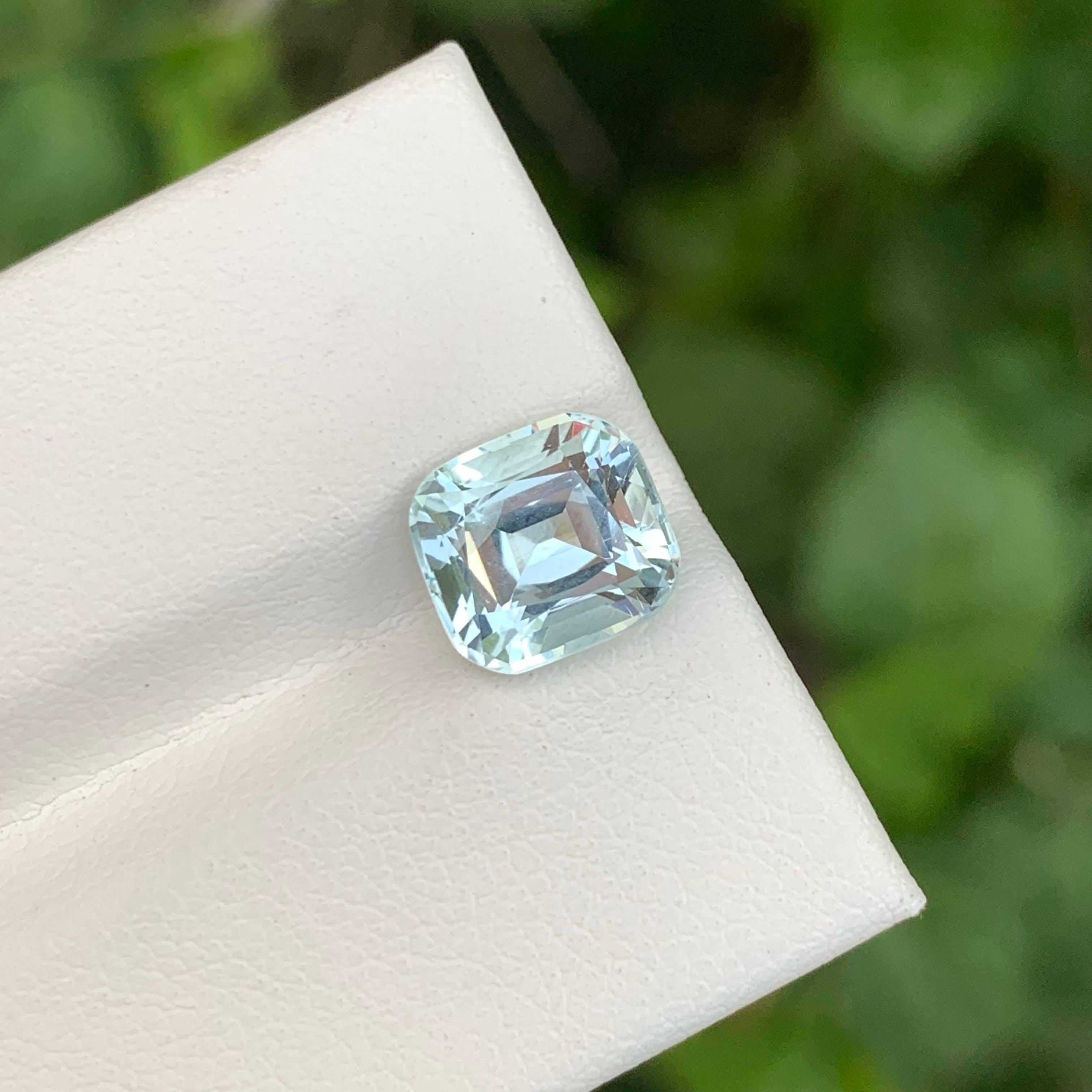 2.55 Carat Loose Light Blue Aquamarine Stone Cushion Cut Natural Pakistani Gem For Sale 3