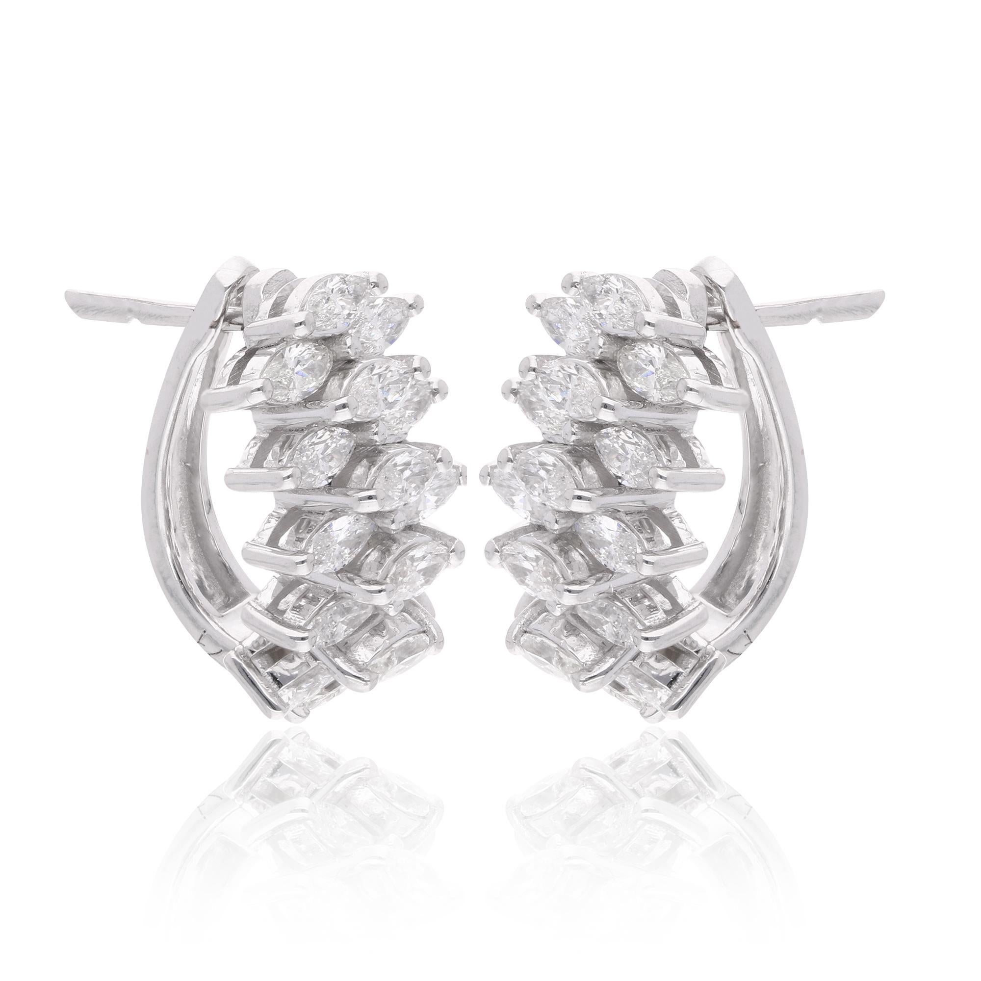 Women's 2.55 Carat Marquise Diamond Hoop Earrings 18 Karat White Gold Handmade Jewelry For Sale