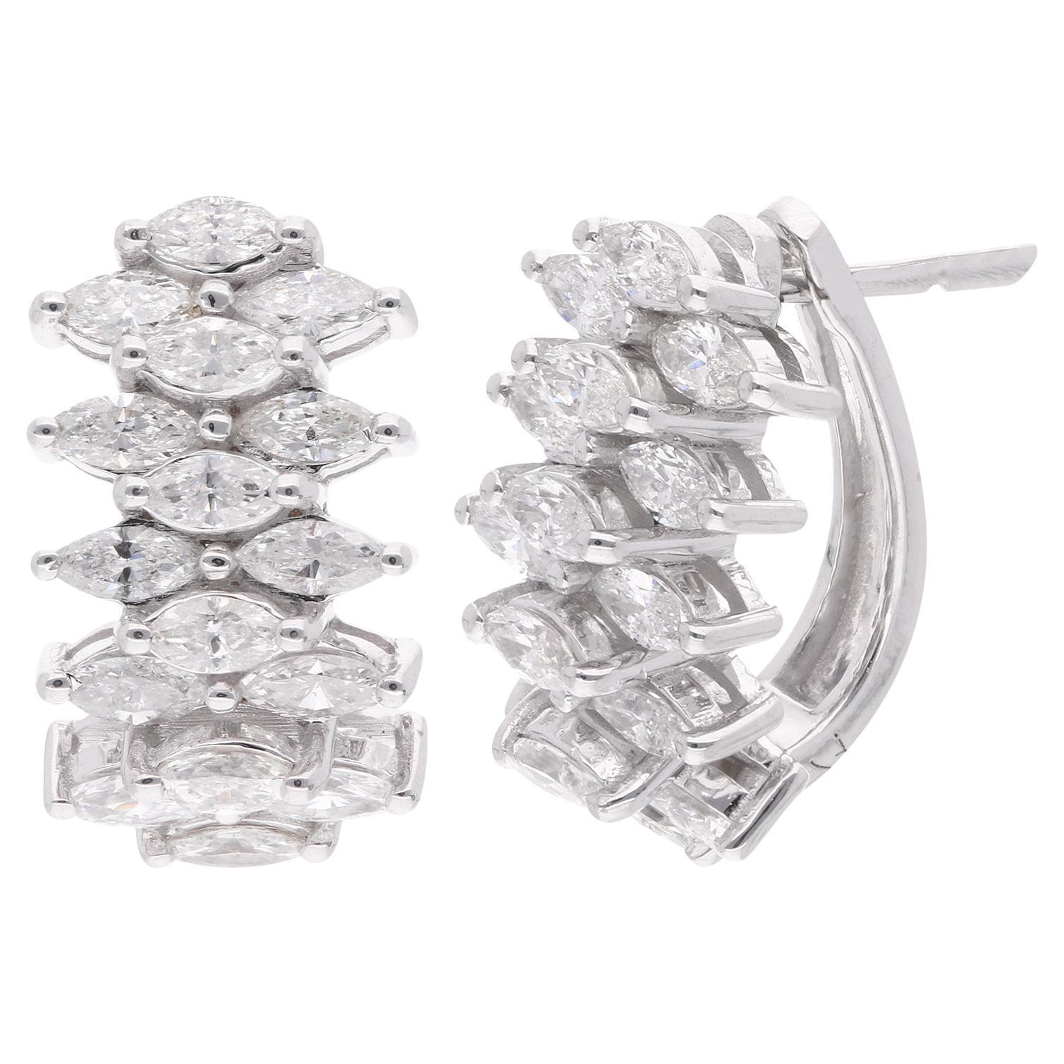 2.55 Carat Marquise Diamond Hoop Earrings 18 Karat White Gold Handmade Jewelry For Sale