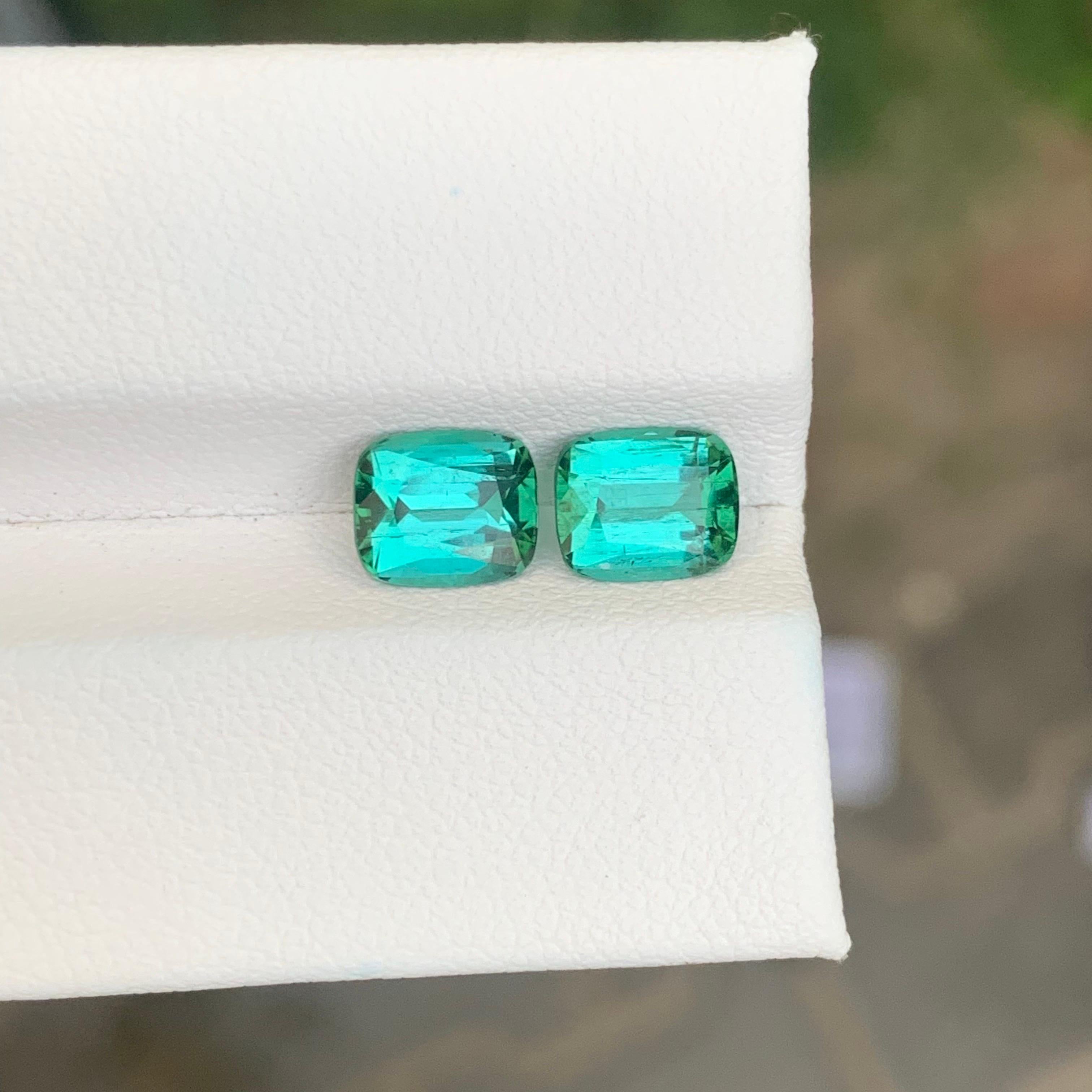 Arts and Crafts 2.55 Carat Natural Blue Green Tourmaline Pair Loose Gemstone For Earrings For Sale