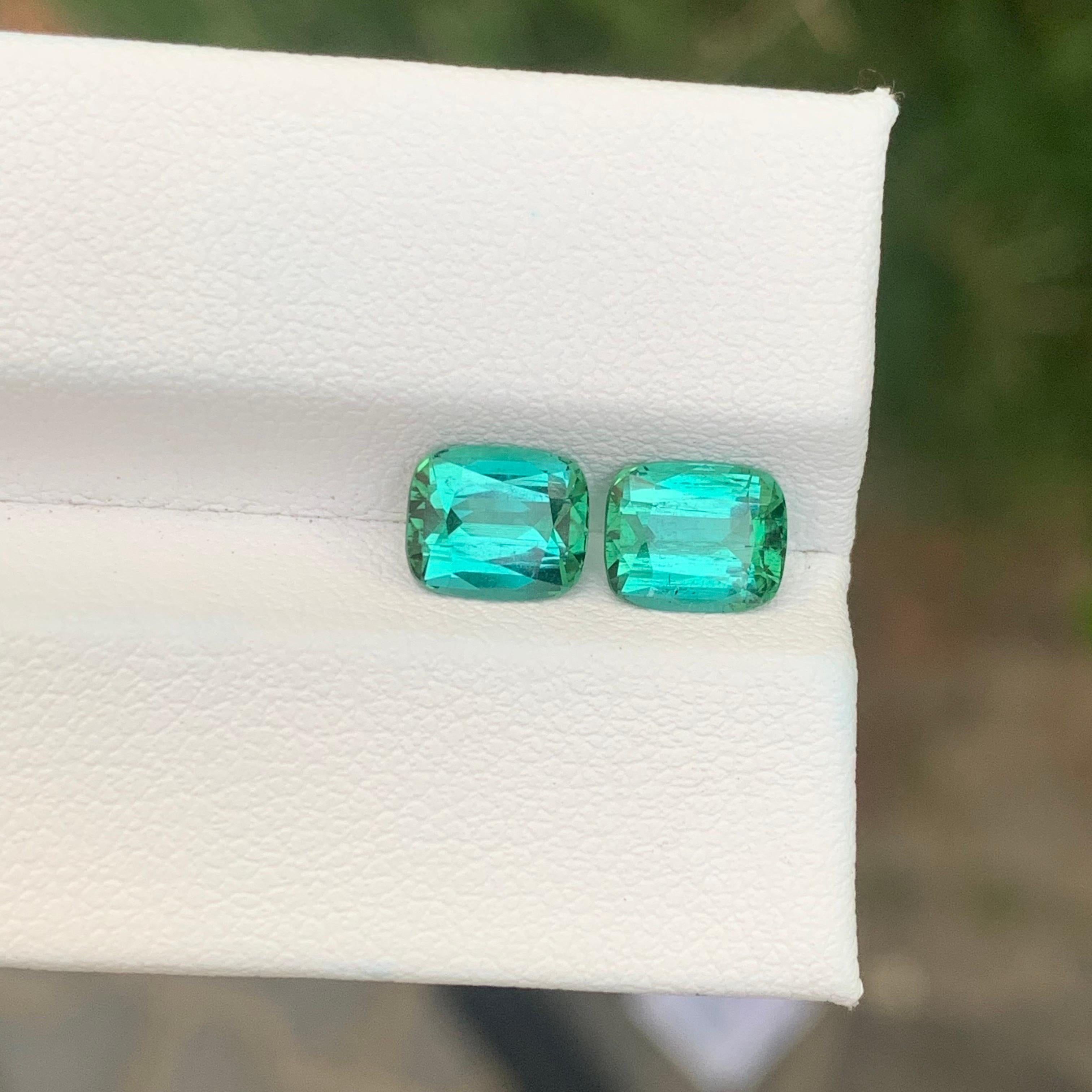 Women's or Men's 2.55 Carat Natural Blue Green Tourmaline Pair Loose Gemstone For Earrings For Sale