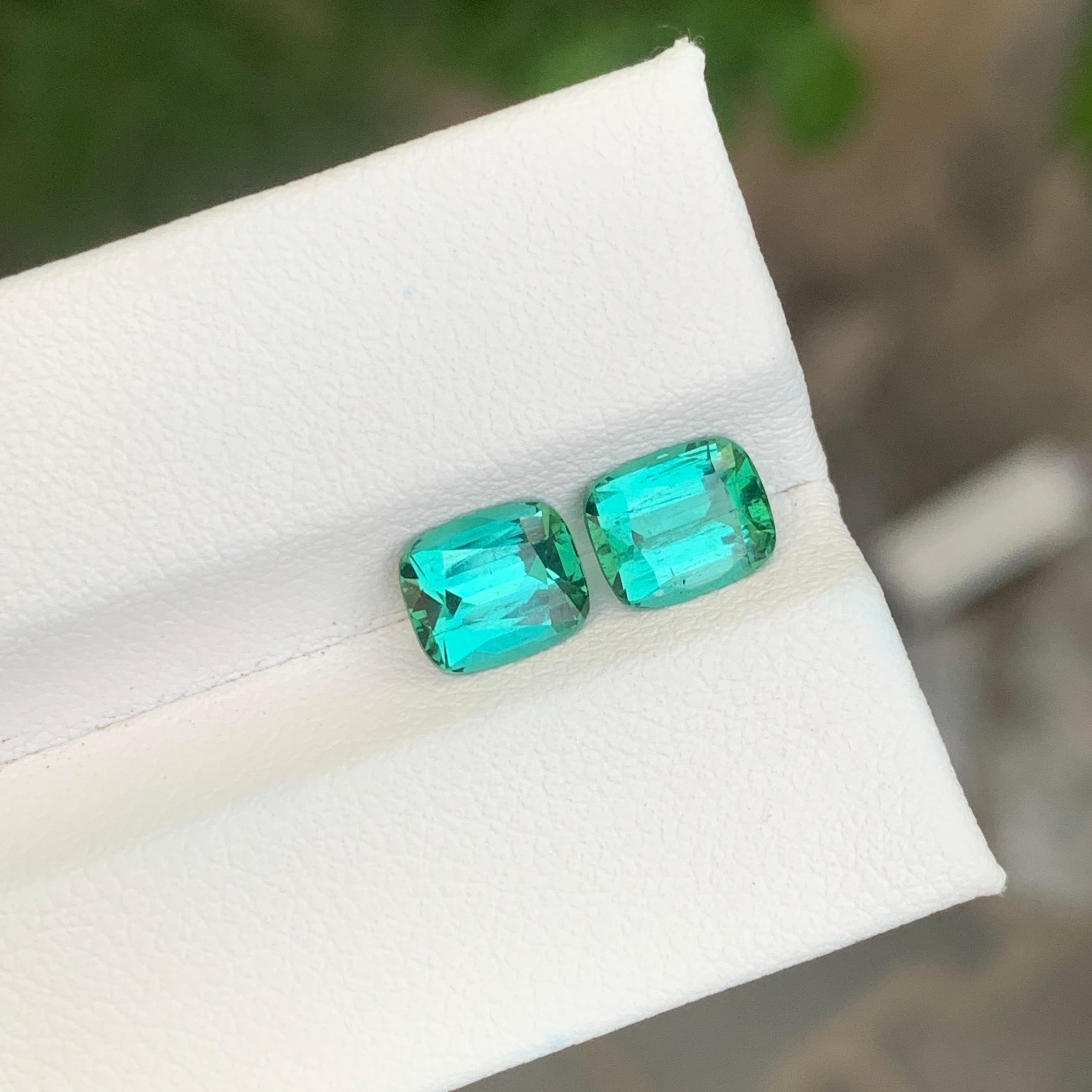 2.55 Carat Natural Blue Green Tourmaline Pair Loose Gemstone For Earrings For Sale 1