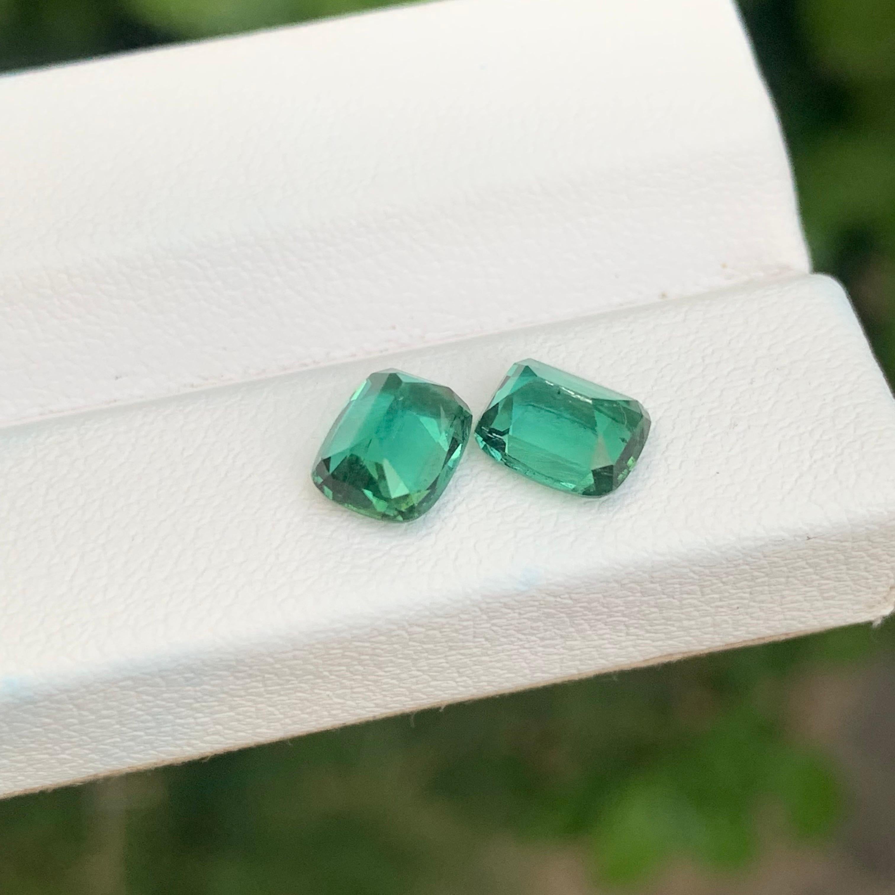 2.55 Carat Natural Blue Green Tourmaline Pair Loose Gemstone For Earrings For Sale 3