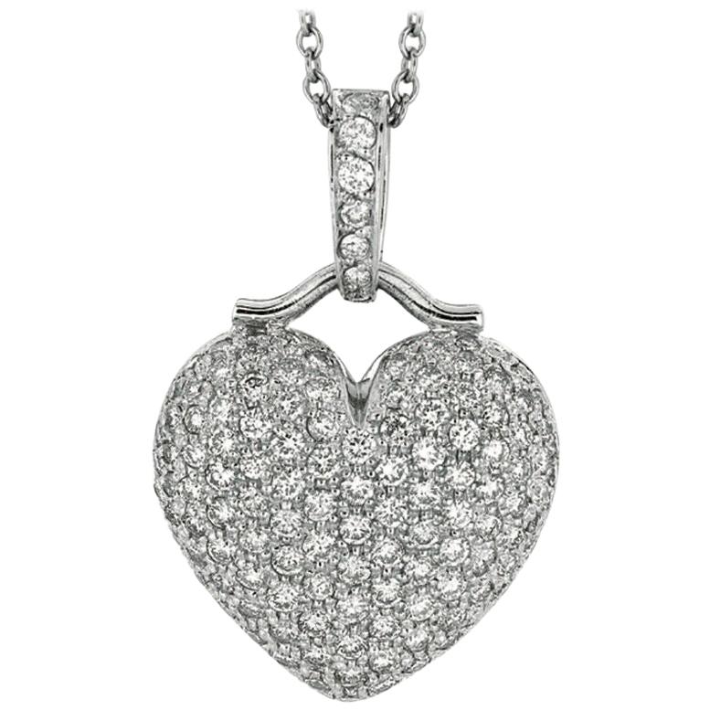 2.55 Carat Natural Diamond Heart Necklace G SI 14 Karat White Gold Chain