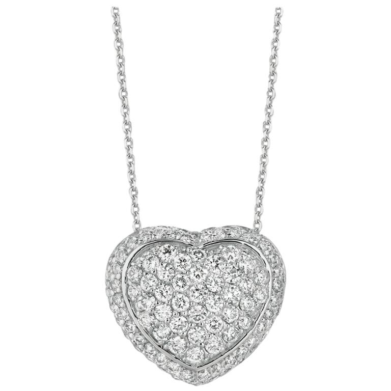 2.55 Carat Natural Diamond Heart Necklace Pendant 14 Karat White Gold G SI For Sale