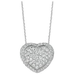 2.55 Carat Natural Diamond Heart Necklace Pendant 14 Karat White Gold G SI