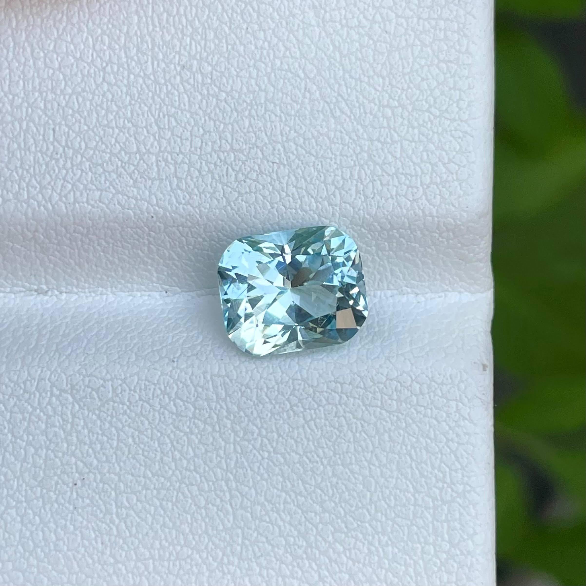 2.55 Carat Natural Loose Sea Blue Aquamarine Cushion Cut Nigerian Gemstone For Sale 1
