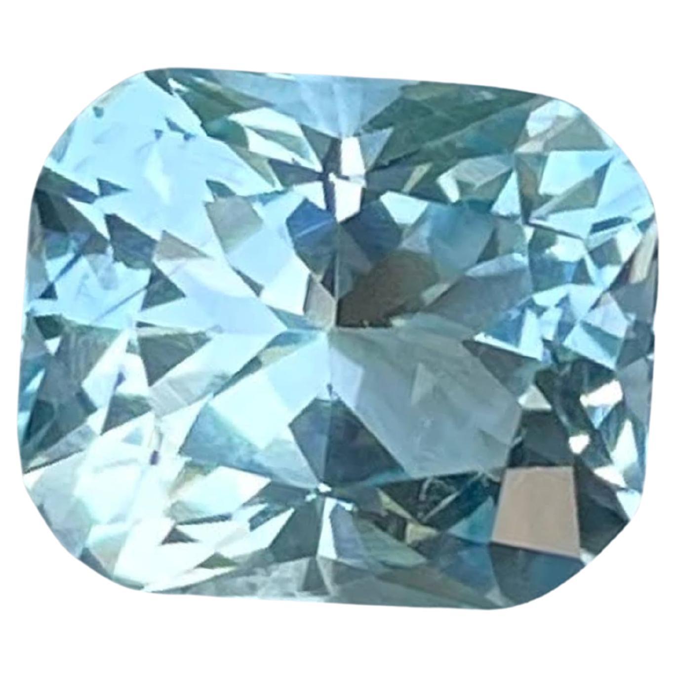 2.55 Carat Natural Loose Sea Blue Aquamarine Cushion Cut Nigerian Gemstone