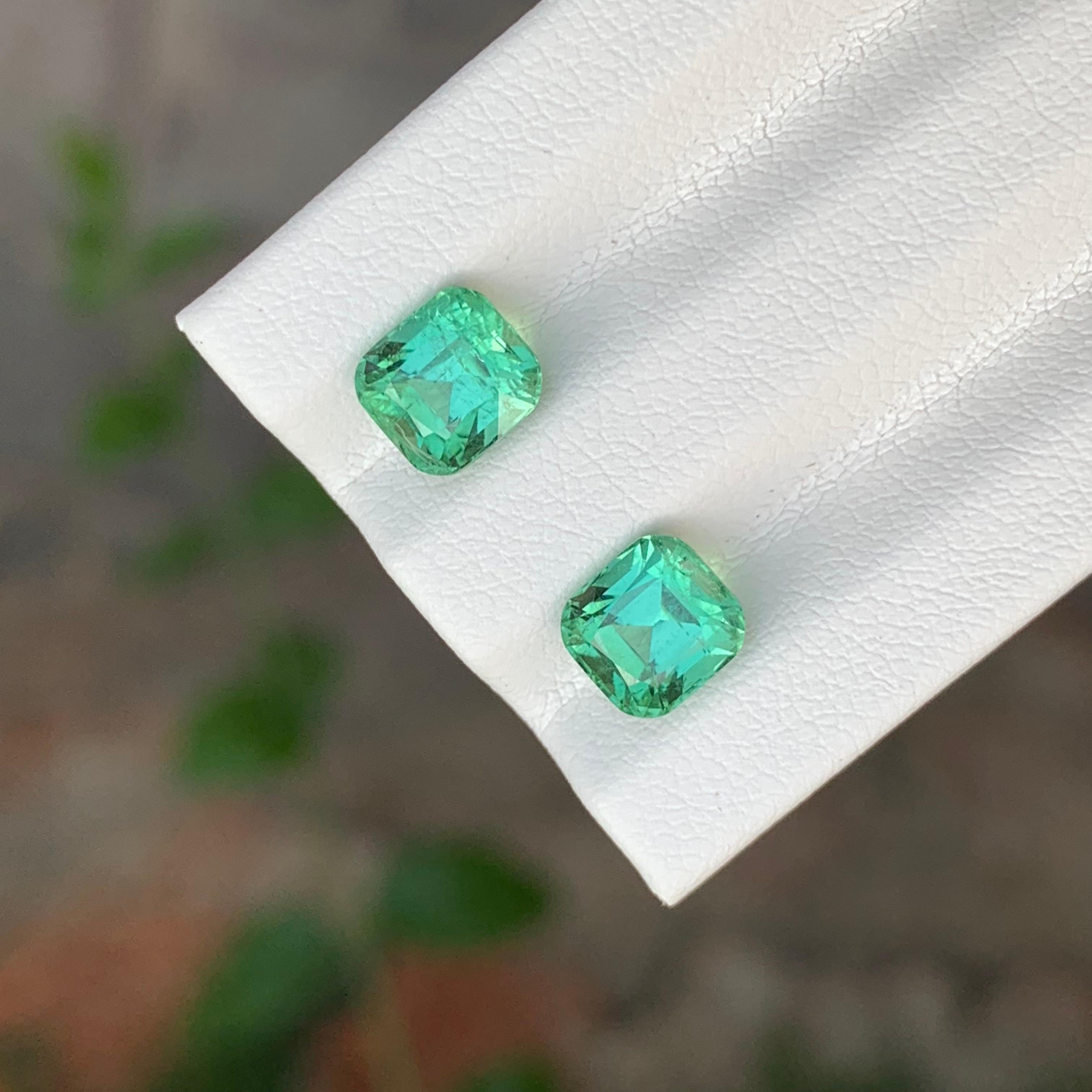 Paire de tourmalines naturelles non serties de 2,55 carats de forme coussin pour boucles d'oreilles en vente 2
