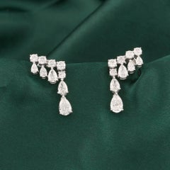 Pendientes colgantes con diamantes naturales redondos en forma de pera de 2,55 quilates, en oro blanco de 18 quilates, con certificado HRD