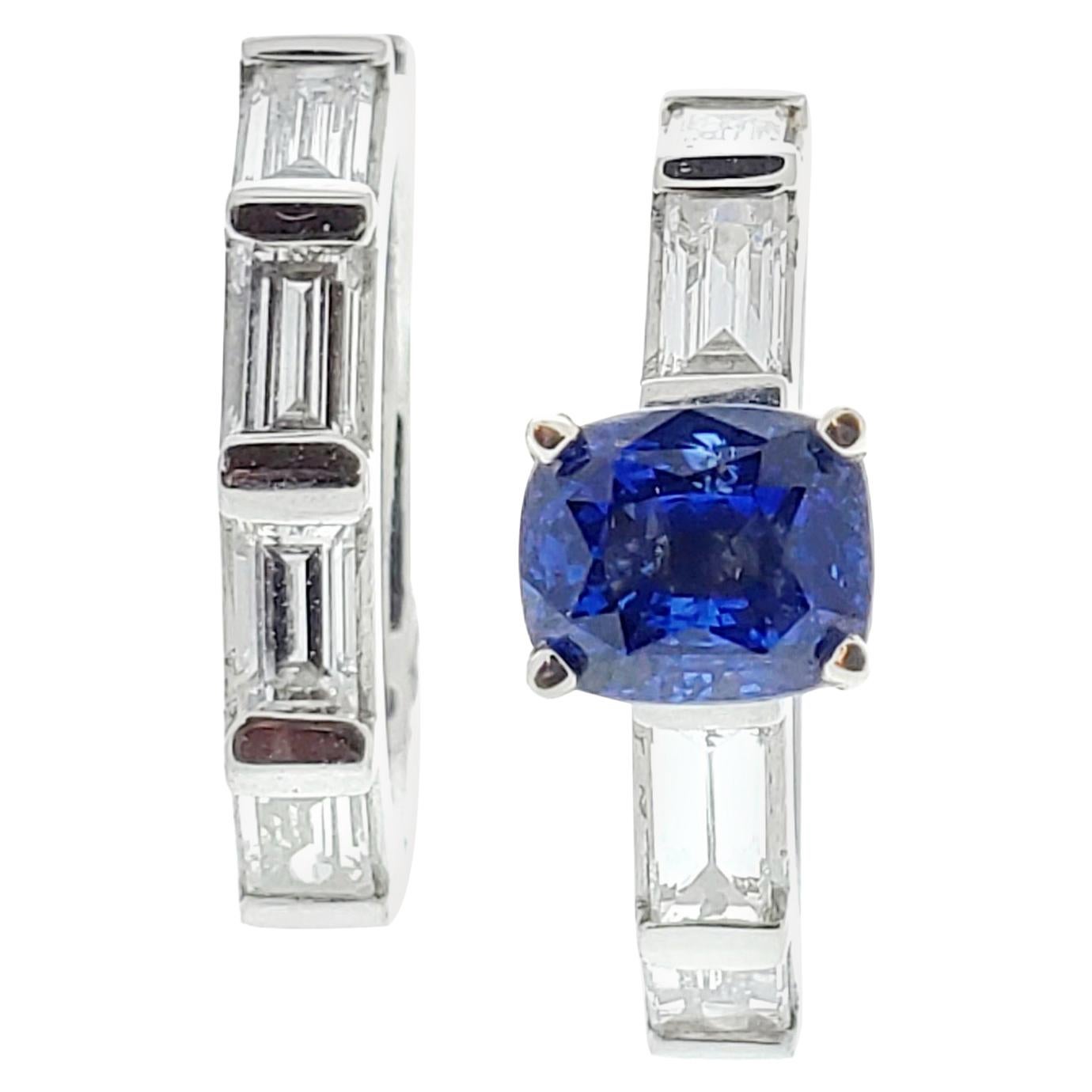 AGL Certified  2.55 Carat Natural Sapphire & Diamond Ring Set in Platinum