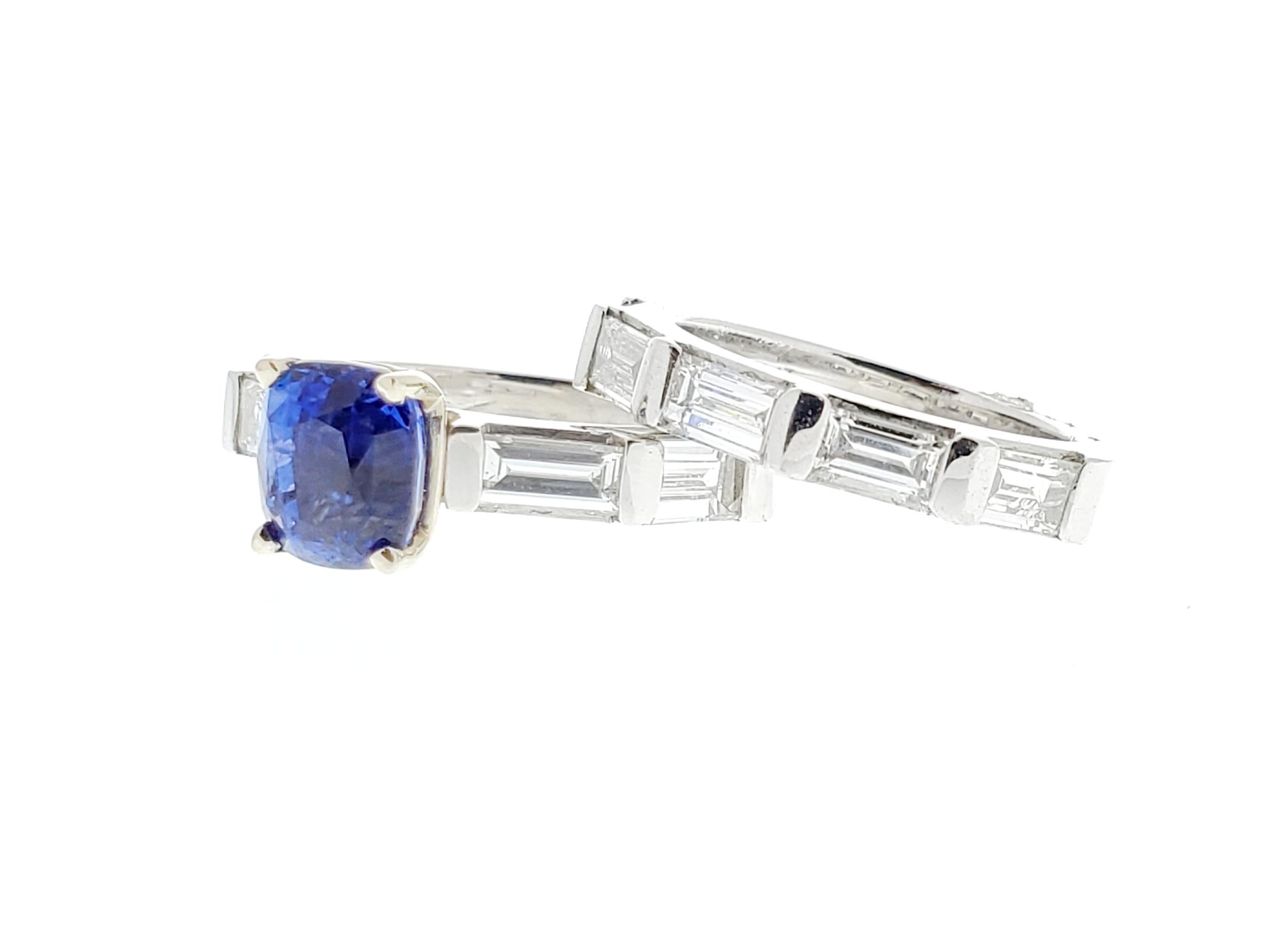 Contemporary AGL Certified  2.55 Carat Natural Sapphire & Diamond Ring Set in Platinum