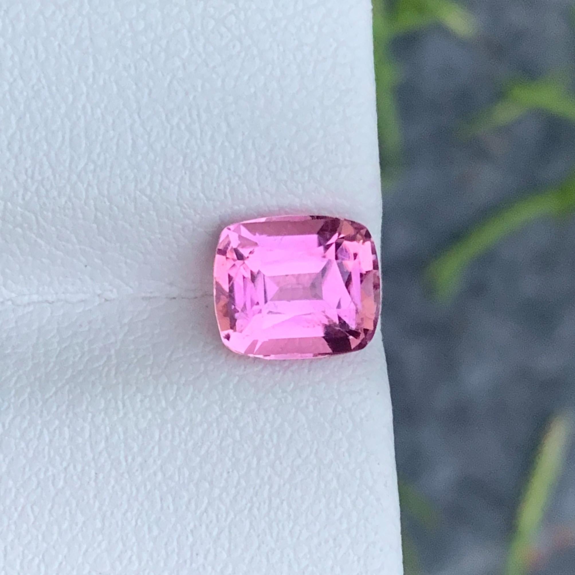 Faceted Tourmaline
Weight: 2.55 Carats
Dimension: 8.3x7.2x5.6 Mm
Origin: Kunar Afghanistan
Color: Pink
Shape: Cushion
Clarity: Eye Clean
Certificate: On Demand

With a rating between 7 and 7.5 on the Mohs scale of mineral hardness, tourmaline