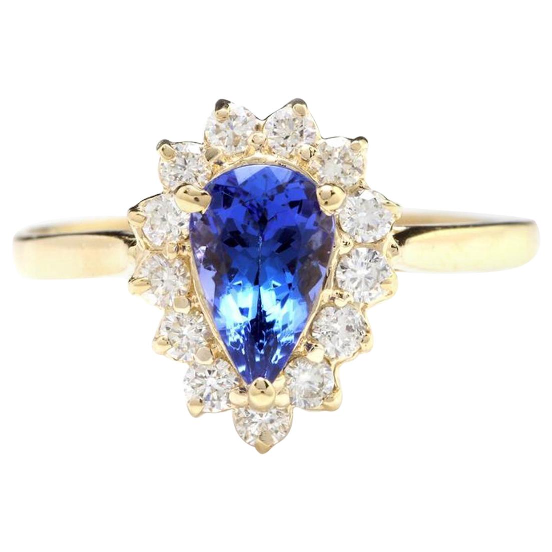 2.55 Carat Natural Splendid Tanzanite and Diamond 14K Solid Yellow Gold Ring