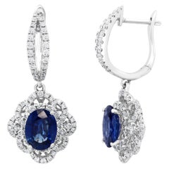 2.55 Carat Oval Cut Sapphire and Diamond Drop Earrings in 18K
