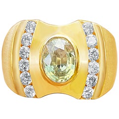 Bague pour homme en or jaune 14 carats, diamants et saphir jaune taille ovale de 2,55 carats