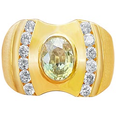 Retro 2.55 Carat Oval-Cut Yellow Sapphire, Diamond and 14K Yellow Gold Men’s Ring