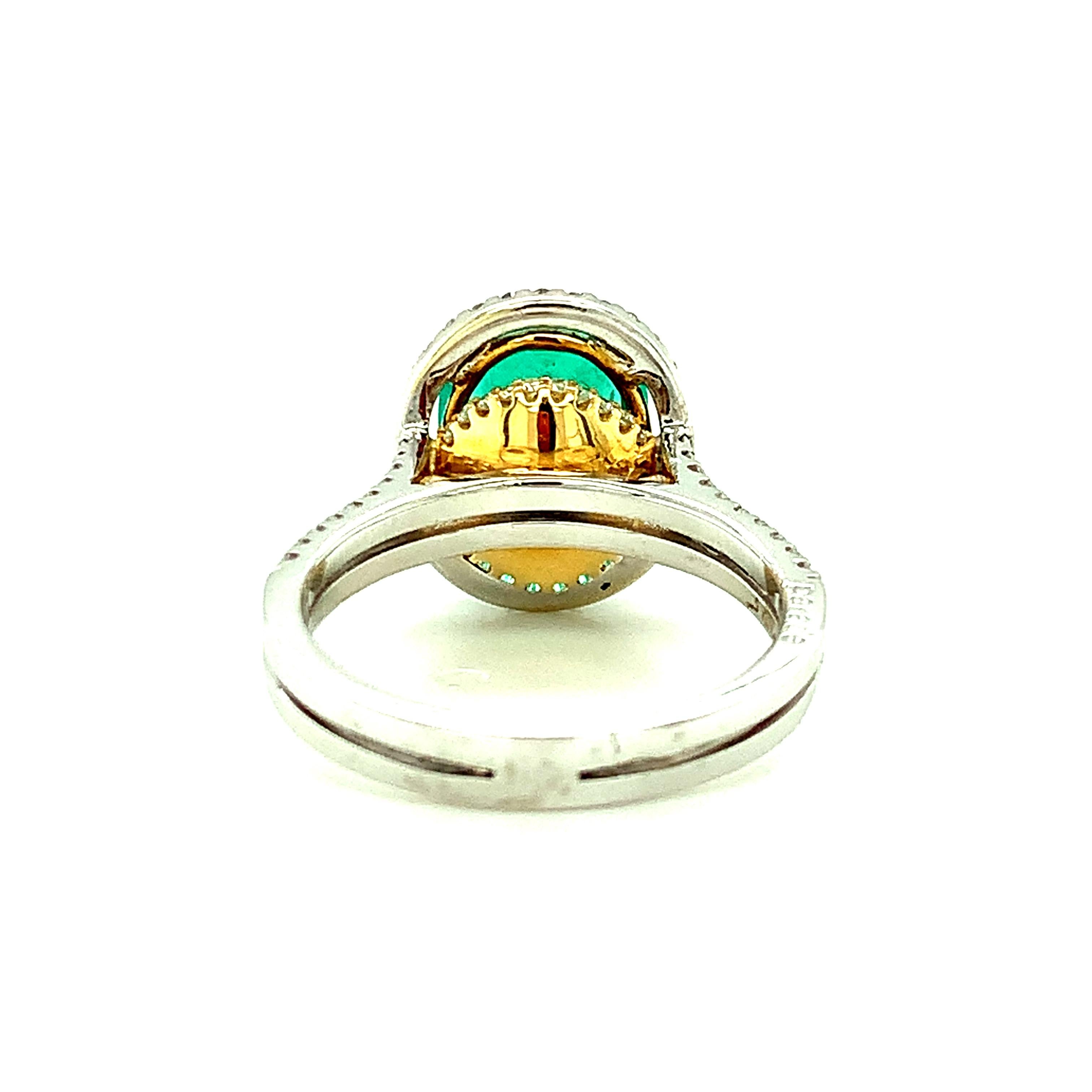 GIA Certified 2.52 Carat Emerald and Diamond Halo Cocktail Ring in 18k Gold For Sale 2