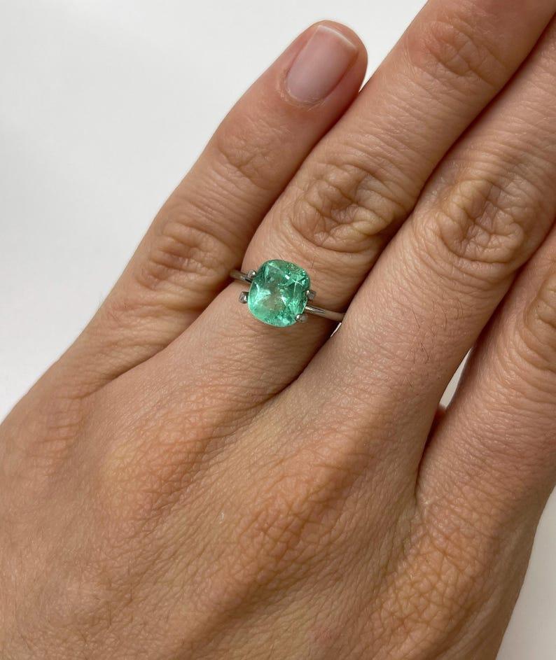 2.55 Carat Pastel Green Colombian Emerald - Cushion Cut Genuine Gem May For Sale 3