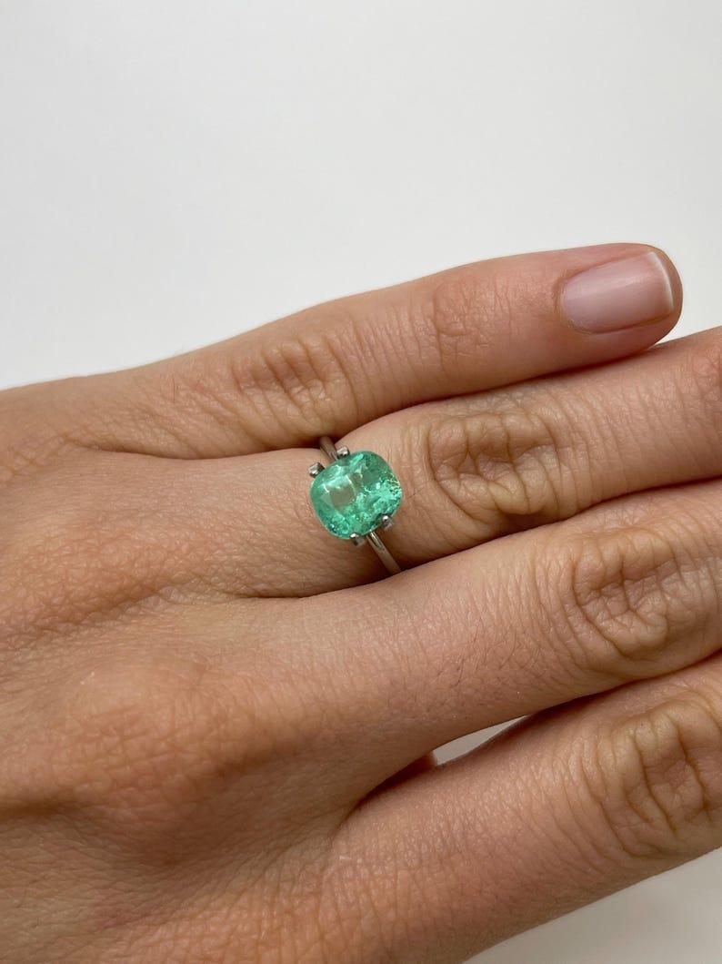 2.55 Carat Pastel Green Colombian Emerald - Cushion Cut Genuine Gem May For Sale 2