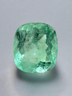 2.55 Carat Pastel Green Colombian Emerald - Cushion Cut Genuine Gem May