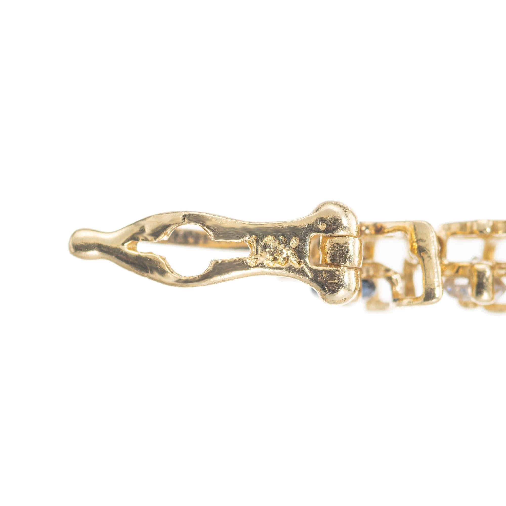 Women's 2.55 Carat Round Sapphire Diamond Yellow Gold S Link Bracelet For Sale