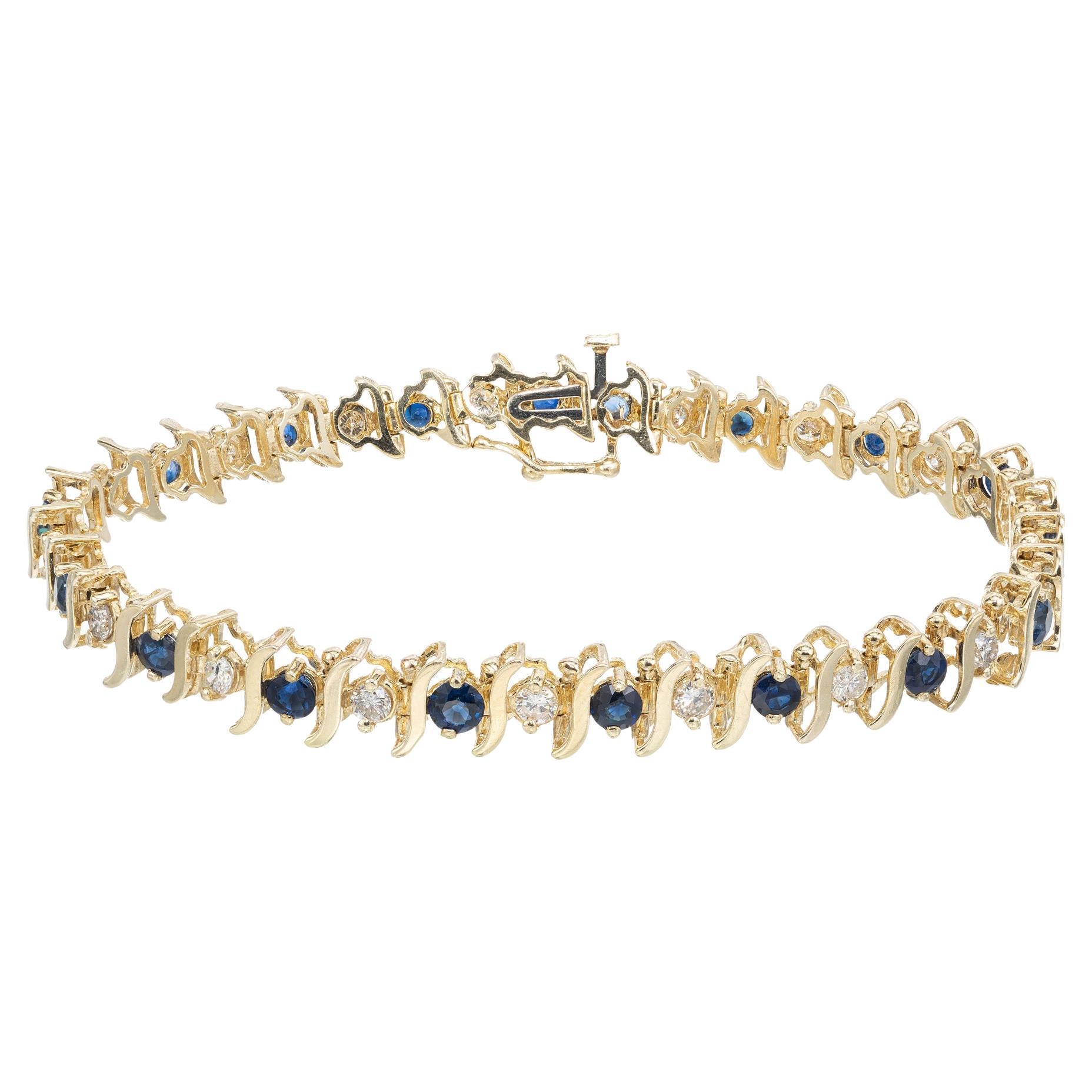 2.55 Carat Round Sapphire Diamond Yellow Gold S Link Bracelet