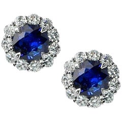 2.55 Carat Royal Blue Sapphire and 1.25 Carat Diamond Studs in 14k White Gold