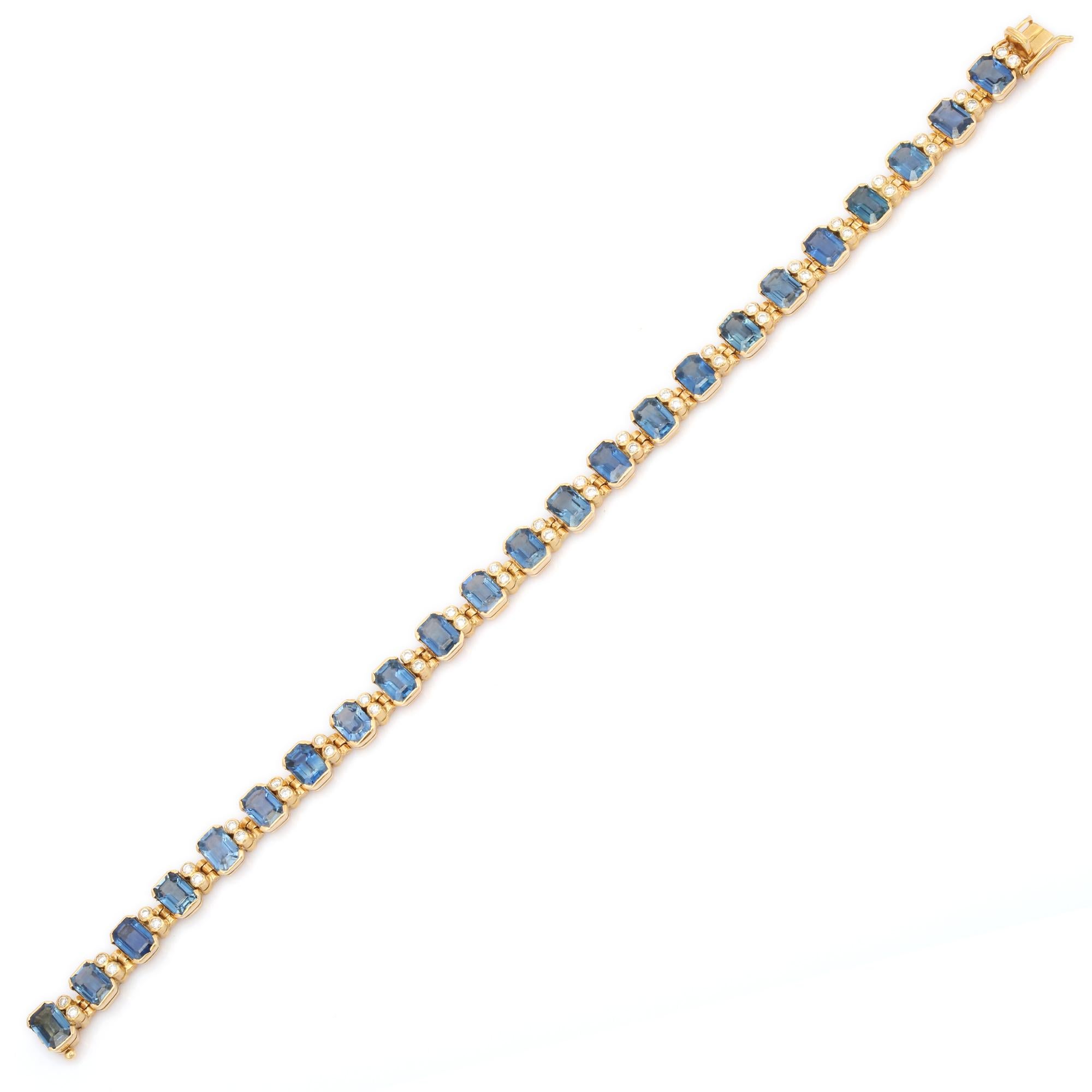 25.5 Carat Sapphire and Diamond Bezel Set Tennis Bracelet in 18K Yellow Gold For Sale 1