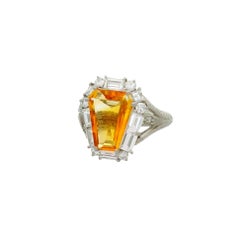 2.55 Carat Shield-Cut Yellow Sapphire Diamond Platinum Ring