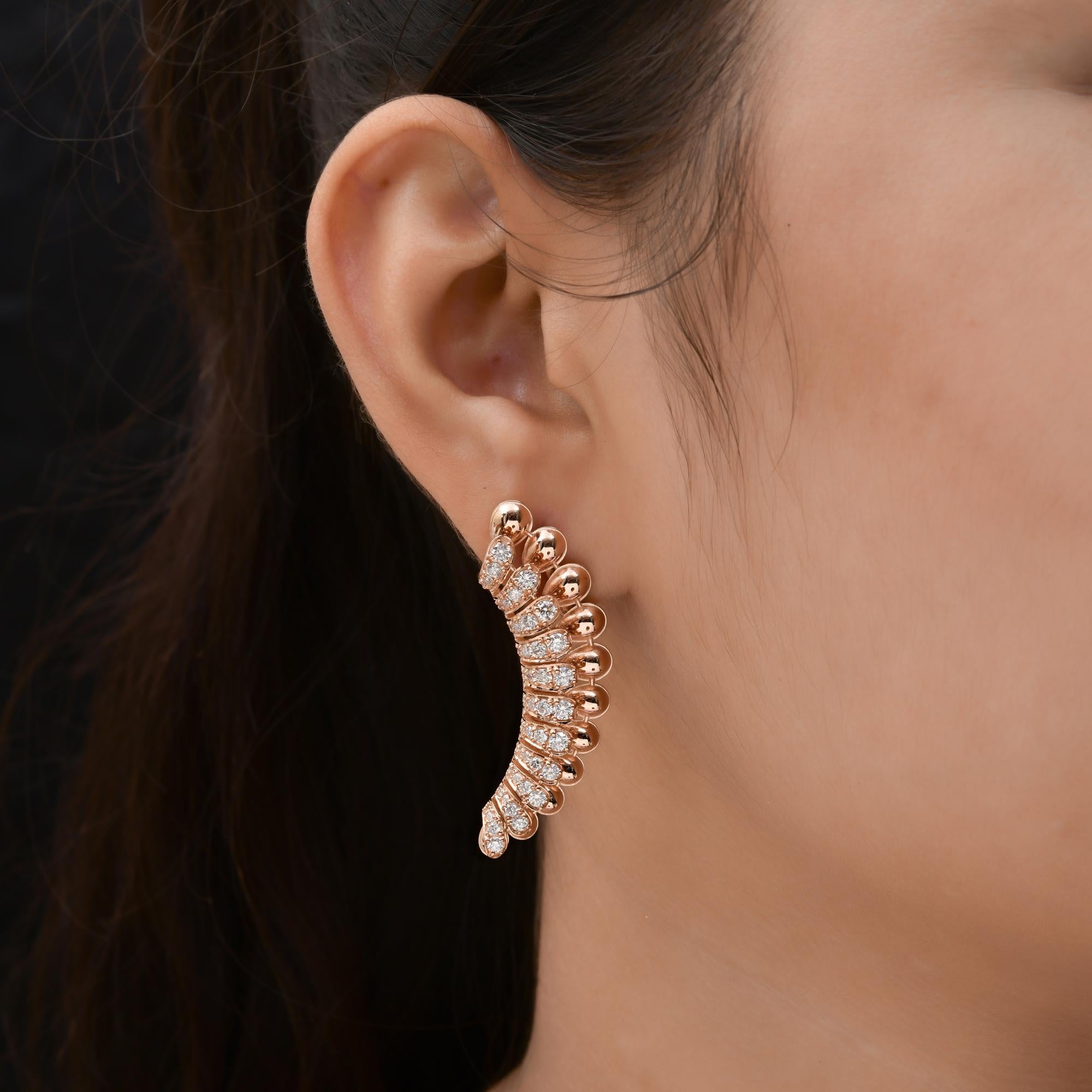 Pendientes colgantes de oro rosa de 14 quilates con diseño de ala de 2,55 quilates, claridad SI y color H Moderno en venta