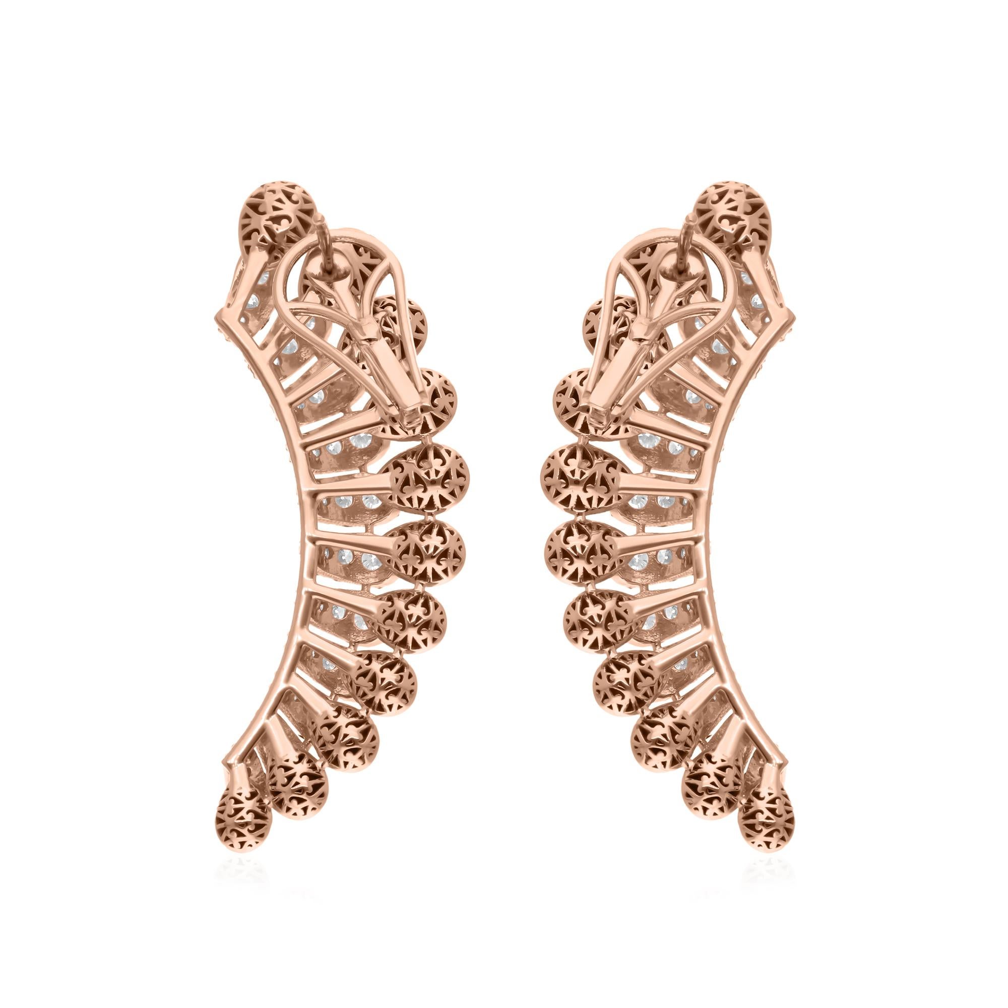 Pendientes colgantes de oro rosa de 14 quilates con diseño de ala de 2,55 quilates, claridad SI y color H Corte redondo en venta