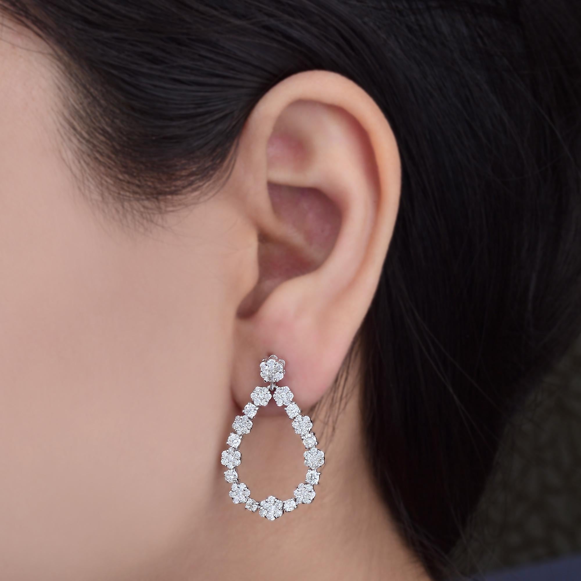 Modern 2.55 Carat SI Clarity HI Color Diamond Dangle Earrings 14k White Gold Jewelry For Sale