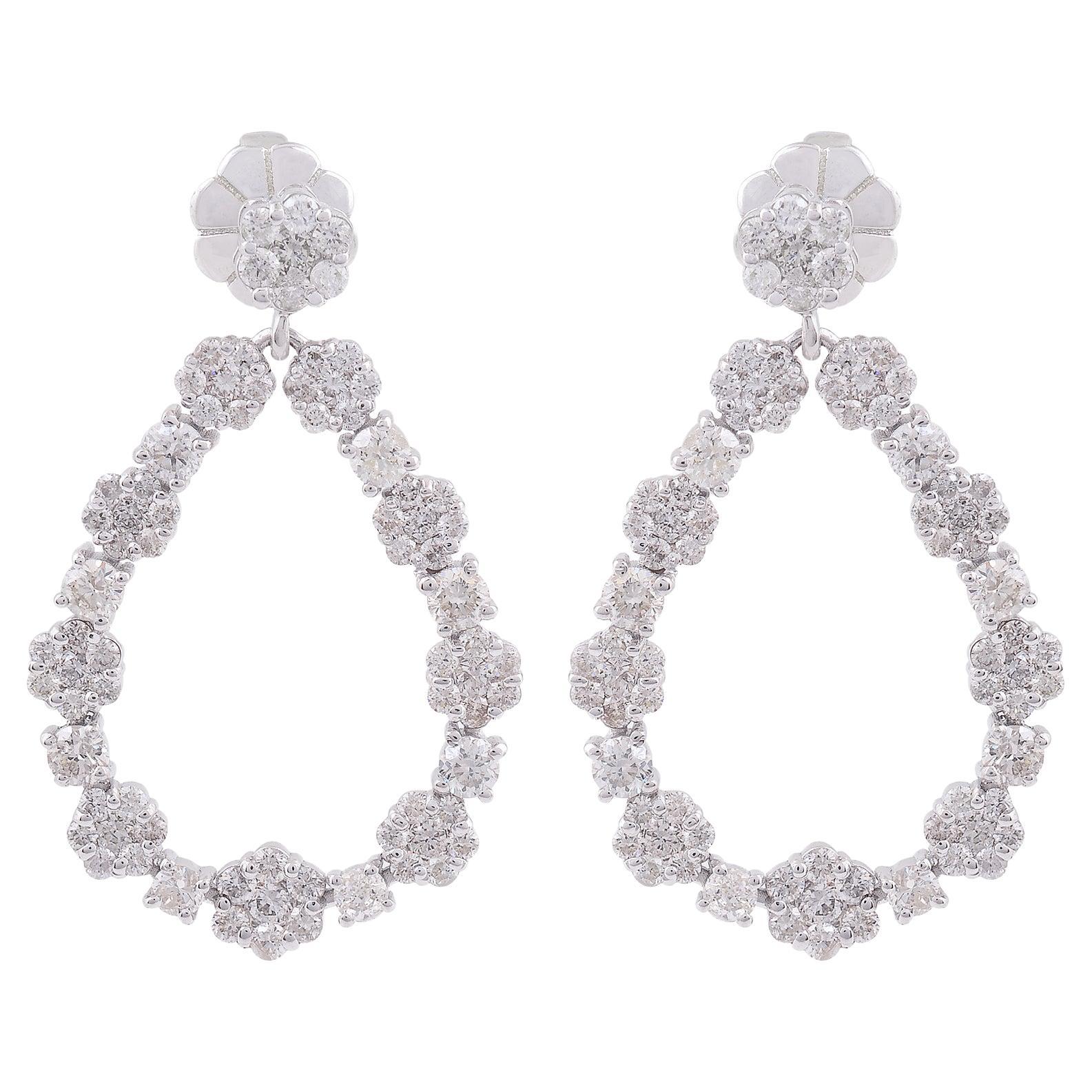 Boucles d'oreilles pendantes en diamant de 2,55 carats, pureté SI, couleur HI, en or blanc 14k