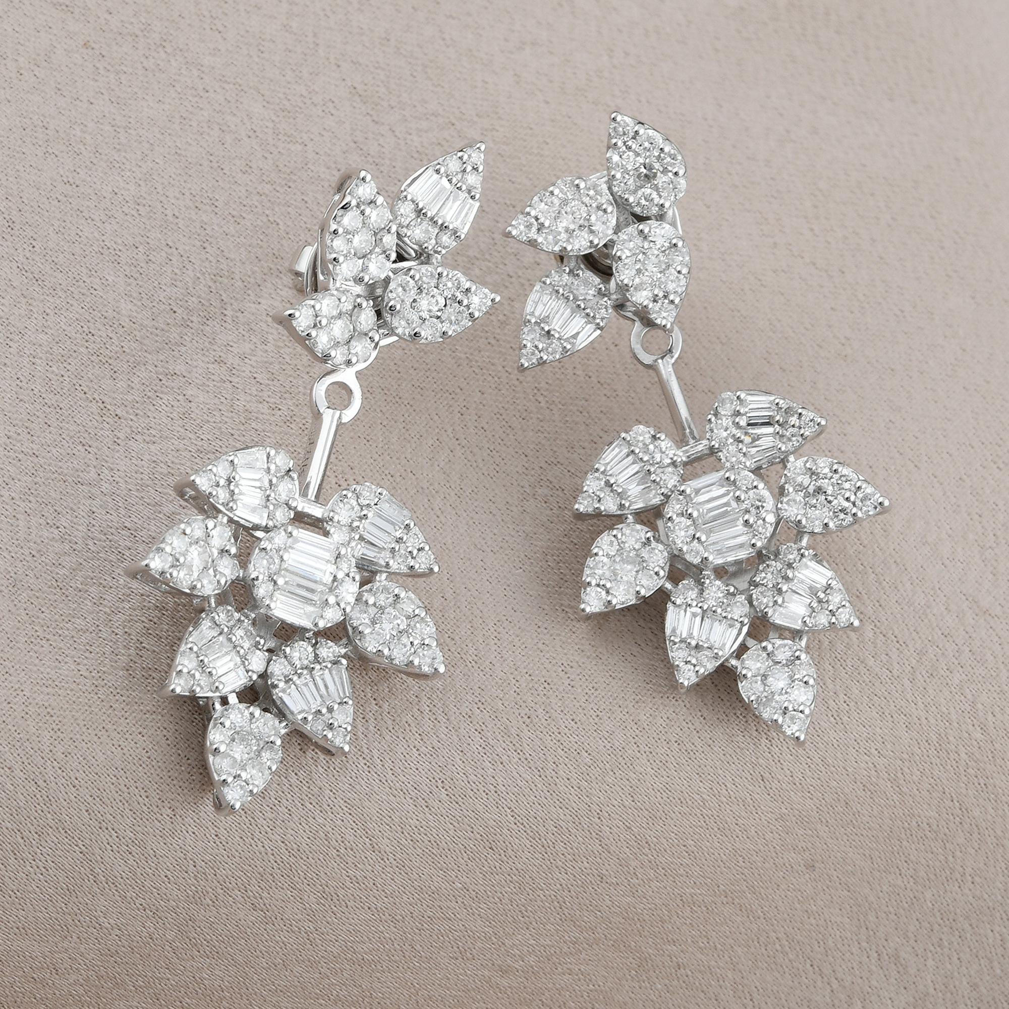 2.55 Quilates SI Claridad HI Color Diamante Chaqueta Pendientes 14 Kilates Oro Blanco Moderno en venta